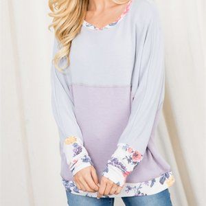 HOPELY Batwing Sleeve Scoop Neck Cottagecore Floral Jersey Sweat Shirt